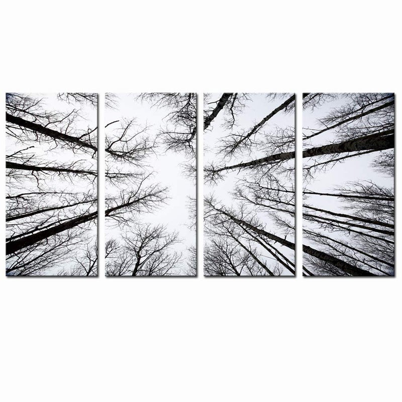 LevvArts - Black and White Forest Canvas Wall Art Low Angle View Aspen Trees Picture Print on Canvas,San Juan National Forest,4 Panels Framed Artwork for Modern Home Wall Decoration,Large Size - Image 1